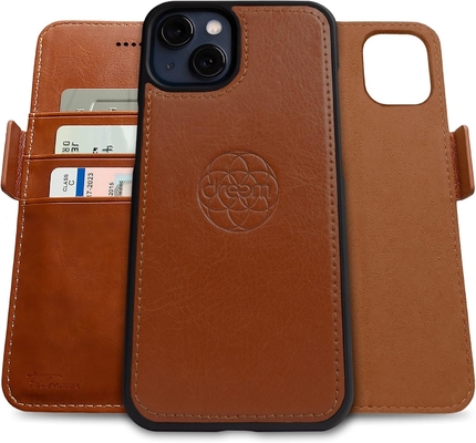 iPhone 13 Cuerpo de cartera / caja de choque 2-en-1 y juego de cuero vegano desmontable, compatible con MagSafe, protegido por RFID