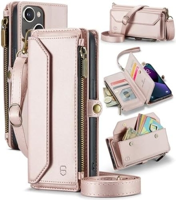 Cuerpo para iPhone 13, cartera con cremallera con 7 tarjetas, pulsera magnética de cuero
