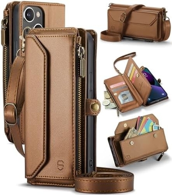 Cuerpo para iPhone 13, cartera con cremallera con 7 tarjetas, pulsera magnética de cuero
