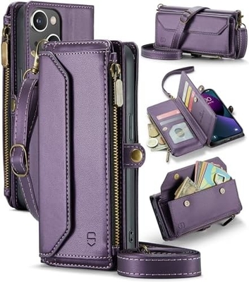 Cuerpo para iPhone 13, cartera con cremallera con 7 tarjetas, pulsera magnética de cuero