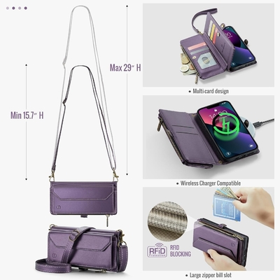 Cuerpo para iPhone 13, cartera con cremallera con 7 tarjetas, pulsera magnética de cuero