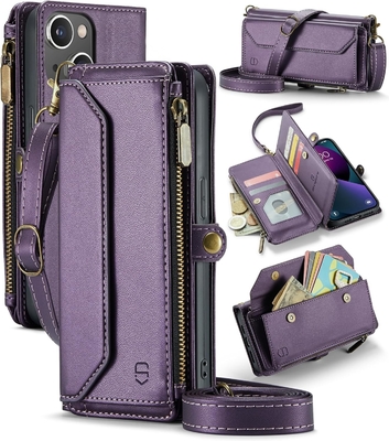 Cuerpo para iPhone 13, cartera con cremallera con 7 tarjetas, pulsera magnética de cuero