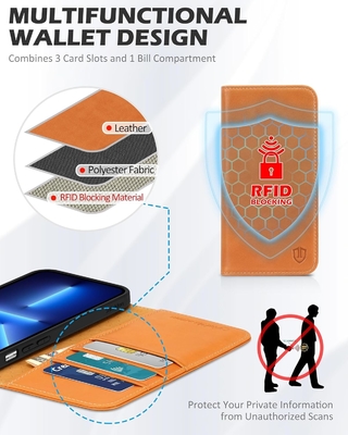 Cuerpo de cartera plegable de cuero sello magnético soporte de ranura de tarjeta de bloqueo RFID Cuerpo totalmente protegido compatible con el iPhone 13
