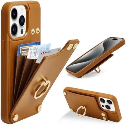 Portadores de tarjetas con iPhone 13 Pro Max, portador de anillo giratorio de 360 °, estuche de ranura para tarjetas de portador de cuero, cubierta resistente a los golpes RFID,