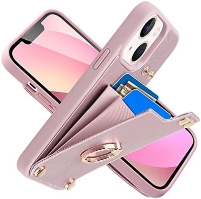 Portadores de tarjetas con iPhone 13 Pro Max, portador de anillo giratorio de 360 °, estuche de ranura para tarjetas de portador de cuero, cubierta resistente a los golpes RFID,