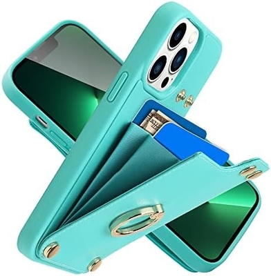 Portadores de tarjetas con iPhone 13 Pro Max, portador de anillo giratorio de 360 °, estuche de ranura para tarjetas de portador de cuero, cubierta resistente a los golpes RFID,