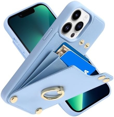 Portadores de tarjetas con iPhone 13 Pro Max, portador de anillo giratorio de 360 °, estuche de ranura para tarjetas de portador de cuero, cubierta resistente a los golpes RFID,