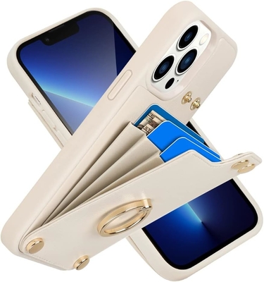 Portadores de tarjetas con iPhone 13 Pro Max, portador de anillo giratorio de 360 °, estuche de ranura para tarjetas de portador de cuero, cubierta resistente a los golpes RFID,