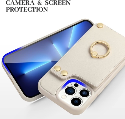 Portadores de tarjetas con iPhone 13 Pro Max, portador de anillo giratorio de 360 °, estuche de ranura para tarjetas de portador de cuero, cubierta resistente a los golpes RFID,