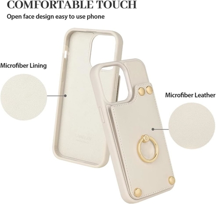 Portadores de tarjetas con iPhone 13 Pro Max, portador de anillo giratorio de 360 °, estuche de ranura para tarjetas de portador de cuero, cubierta resistente a los golpes RFID,