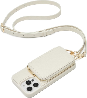 iPhone 12 Pro/iPhone 12 Cartera de bolsillo con cabina, bolso cruzado con cremallera, pulsera, cartera blindada con RFID -