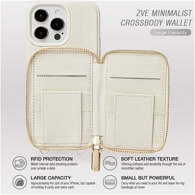 iPhone 12 Pro/iPhone 12 Cartera de bolsillo con cabina, bolso cruzado con cremallera, pulsera, cartera blindada con RFID -