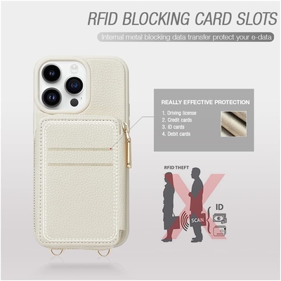 iPhone 12 Pro/iPhone 12 Cartera de bolsillo con cabina, bolso cruzado con cremallera, pulsera, cartera blindada con RFID -