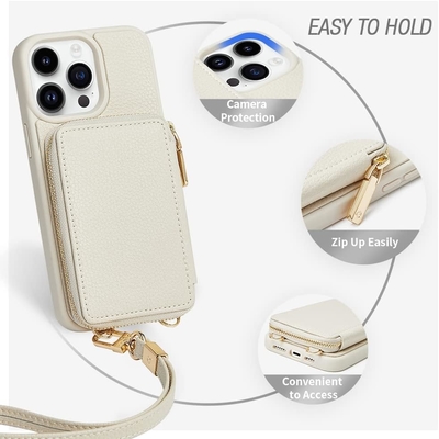 iPhone 12 Pro/iPhone 12 Cartera de bolsillo con cabina, bolso cruzado con cremallera, pulsera, cartera blindada con RFID -