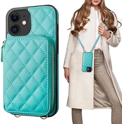 iPhone 12/12 Pro bolso de cuerpo cruzado, RFID blindado con correa de cuero de PU soporte con ranura para tarjetas