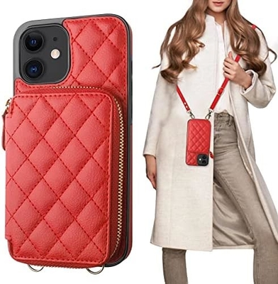iPhone 12/12 Pro bolso de cuerpo cruzado, RFID blindado con correa de cuero de PU soporte con ranura para tarjetas
