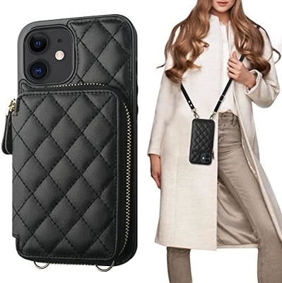 iPhone 12/12 Pro bolso de cuerpo cruzado, RFID blindado con correa de cuero de PU soporte con ranura para tarjetas