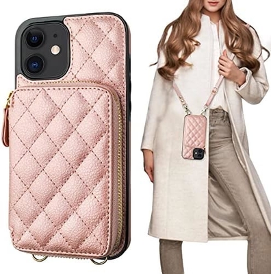 iPhone 12/12 Pro bolso de cuerpo cruzado, RFID blindado con correa de cuero de PU soporte con ranura para tarjetas
