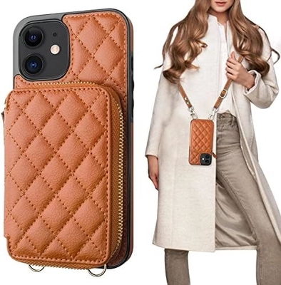 iPhone 12/12 Pro bolso de cuerpo cruzado, RFID blindado con correa de cuero de PU soporte con ranura para tarjetas