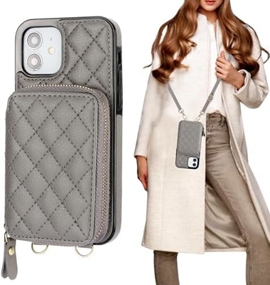 iPhone 12/12 Pro bolso de cuerpo cruzado, RFID blindado con correa de cuero de PU soporte con ranura para tarjetas