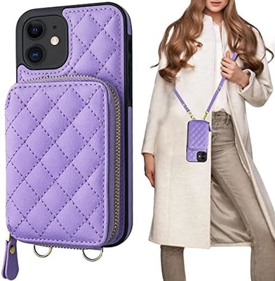 iPhone 12/12 Pro bolso de cuerpo cruzado, RFID blindado con correa de cuero de PU soporte con ranura para tarjetas