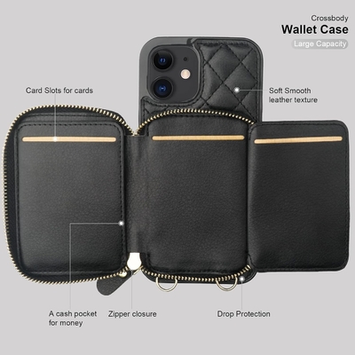 iPhone 12/12 Pro bolso de cuerpo cruzado, RFID blindado con correa de cuero de PU soporte con ranura para tarjetas