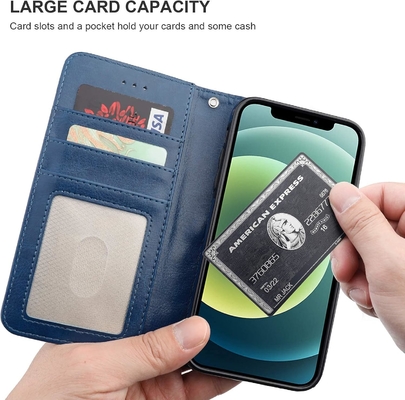Compatible con el iPhone 12/Pro cartera de bolsillo con soporte de tarjeta PU pieza de piele soporte de pulsera a prueba de golpes clamshell 6,1 pulgadas