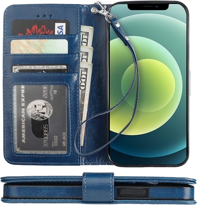 Compatible con el iPhone 12/Pro cartera de bolsillo con soporte de tarjeta PU pieza de piele soporte de pulsera a prueba de golpes clamshell 6,1 pulgadas