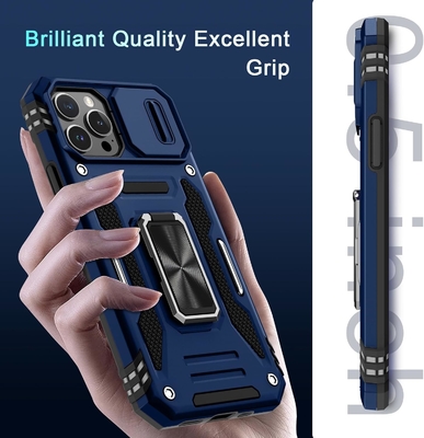 iPhone 12 Pro Max con cubierta de cámara de diapositivas + protector de pantalla ((1 paquete), anillo giratorio Kickstand de grado militar a prueba de golpes