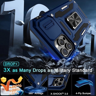 iPhone 12 Pro Max con cubierta de cámara de diapositivas + protector de pantalla ((1 paquete), anillo giratorio Kickstand de grado militar a prueba de golpes