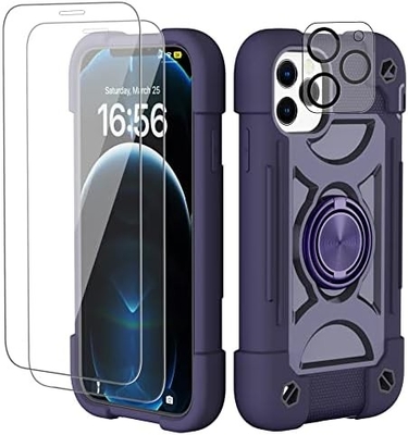 Caso iPhone 12 Pro Max 6.7 &quot; - A prueba de golpes para uso pesado, soporte de anillo, pantalla de vidrio y protector de lente de cámara (Rainbow Pink)