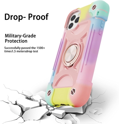 Caso iPhone 12 Pro Max 6.7 &quot; - A prueba de golpes para uso pesado, soporte de anillo, pantalla de vidrio y protector de lente de cámara (Rainbow Pink)