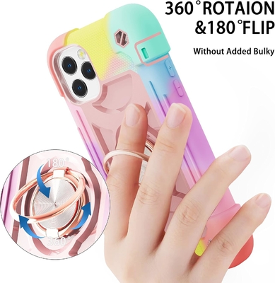 Caso iPhone 12 Pro Max 6.7 &quot; - A prueba de golpes para uso pesado, soporte de anillo, pantalla de vidrio y protector de lente de cámara (Rainbow Pink)