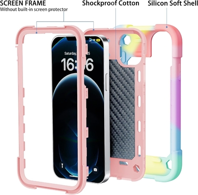 Caso iPhone 12 Pro Max 6.7 &quot; - A prueba de golpes para uso pesado, soporte de anillo, pantalla de vidrio y protector de lente de cámara (Rainbow Pink)