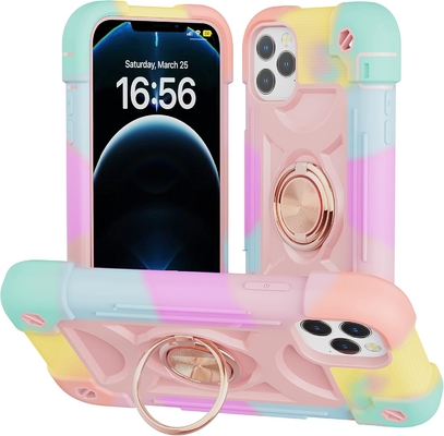 Caso iPhone 12 Pro Max 6.7 &quot; - A prueba de golpes para uso pesado, soporte de anillo, pantalla de vidrio y protector de lente de cámara (Rainbow Pink)