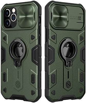 Cuerpo para iPhone 12 Pro Max con cubierta de cámara y soporte, cubierta de protección de armadura de grado militar,