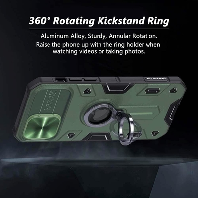 Cuerpo para iPhone 12 Pro Max con cubierta de cámara y soporte, cubierta de protección de armadura de grado militar,