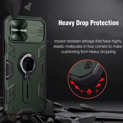 Cuerpo para iPhone 12 Pro Max con cubierta de cámara y soporte, cubierta de protección de armadura de grado militar,