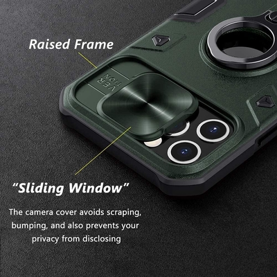 Cuerpo para iPhone 12 Pro Max con cubierta de cámara y soporte, cubierta de protección de armadura de grado militar,
