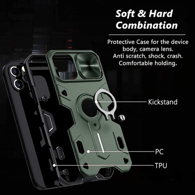 Cuerpo para iPhone 12 Pro Max con cubierta de cámara y soporte, cubierta de protección de armadura de grado militar,