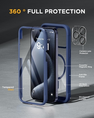 Magnético para el iPhone 12 Pro Max Casilla de cuerpo completo Protector de pantalla de vidrio incorporado y protector de cámara