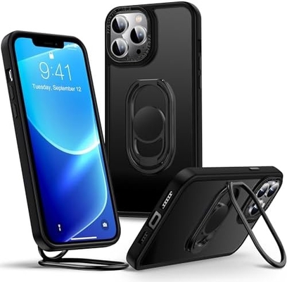 Protector para el iPhone 12 Pro Max Cuerpo con soporte, Cuerpo de teléfono claro con soporte de anillo doble [ajustable y plegable]