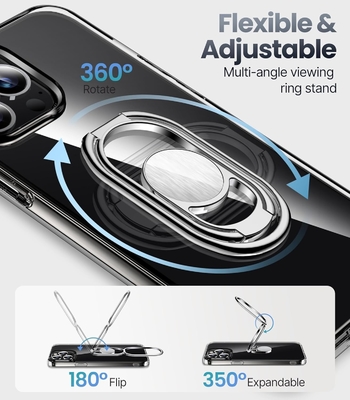 Protector para el iPhone 12 Pro Max Cuerpo con soporte, Cuerpo de teléfono claro con soporte de anillo doble [ajustable y plegable]