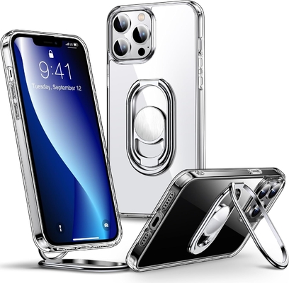 Protector para el iPhone 12 Pro Max Cuerpo con soporte, Cuerpo de teléfono claro con soporte de anillo doble [ajustable y plegable]