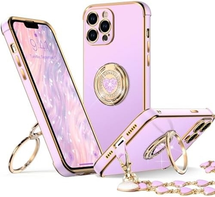 Cuerpo para iPhone 12 Pro Max con soporte, Cuerpo para teléfono con soporte de doble anillo, Mujeres Mujeres Bling Cuerpo protector de lujo Escuchar