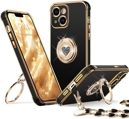 Cuerpo para iPhone 12 Pro Max con soporte, Cuerpo para teléfono con soporte de doble anillo, Mujeres Mujeres Bling Cuerpo protector de lujo Escuchar
