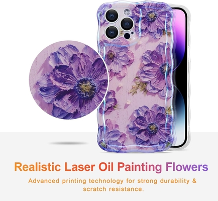 iPhone 12 Pro Max, colorida impresión de aceite retro con patrón de brillo láser lindo borde ondulado rizado exquisito estuche de teléfono