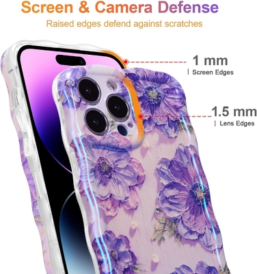 iPhone 12 Pro Max, colorida impresión de aceite retro con patrón de brillo láser lindo borde ondulado rizado exquisito estuche de teléfono