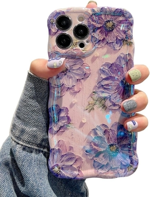 iPhone 12 Pro Max, colorida impresión de aceite retro con patrón de brillo láser lindo borde ondulado rizado exquisito estuche de teléfono