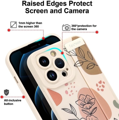 Cuerpo de silicona para iPhone 12 Pro Max con correa para mujeres Chicas Flores florales lindas Diseño de patrón Banda de cable suave ajustable